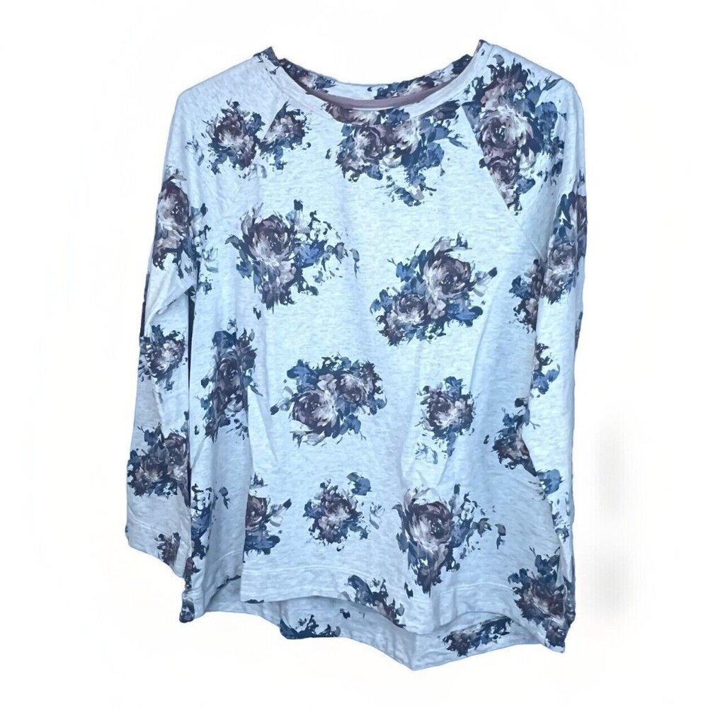 J. Jill Sweatshirt Women’s Size M Pleated Back Floral Oatmeal Heather Roses
